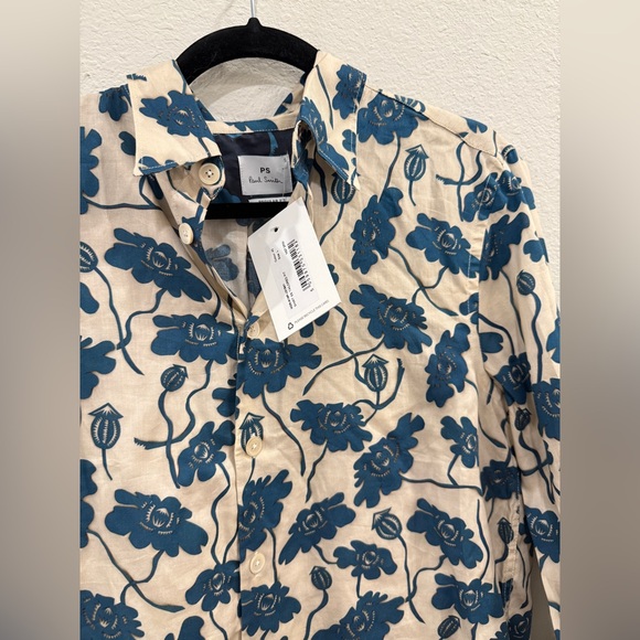 PS PAUL SMITH Floral Print Men's Shirt - Blue and Cream - Picture 4 of 6